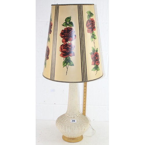 258 - Retro Chalkware lamp with original floral shade