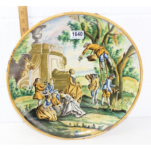 1673 - A large Italian Maiolica style charger decorated with a classical scene of fruit picking - likely 19... 