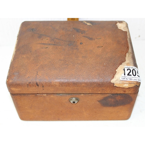 1250A - Antique leather jewellery box and contents to inc some silver, gold and a 1930's ladies' silver case... 