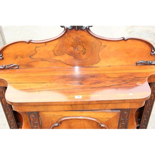 148 - A Victorian Rosewood Credenza cabinet with carved back and 2 symmetrical shelving units