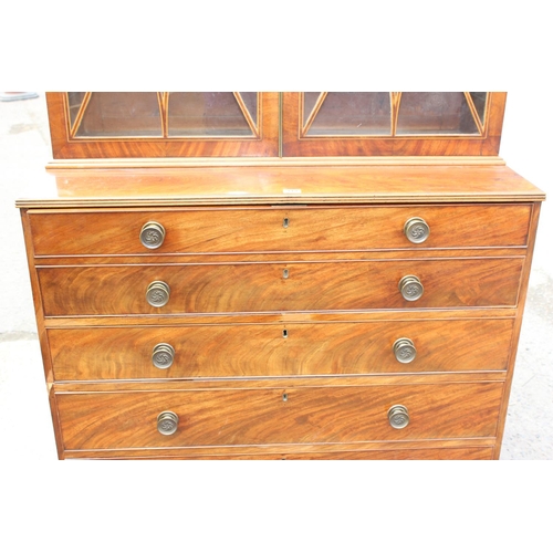 167 - A George III mahogany Secretaire bookcase, with astragal glazed doors above 5 drawers, the top 2 fit... 