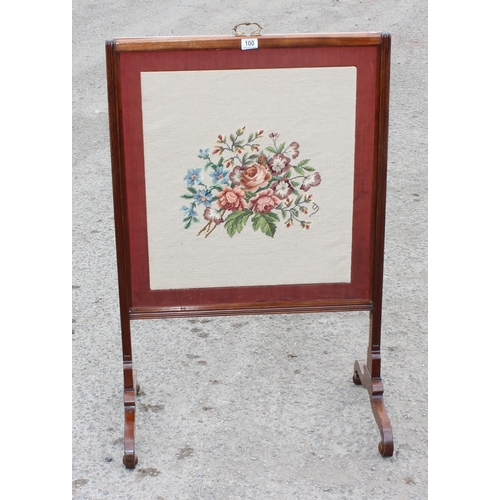 100 - Large hand worked tapestry fronted 19th century mahogany fire screen with adjustable rise and fall p... 