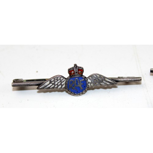 1009 - 2 White Metal and enamel RAF Sweetheart brooches and an enamel pin