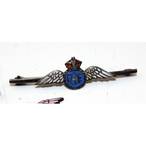 1009 - 2 White Metal and enamel RAF Sweetheart brooches and an enamel pin