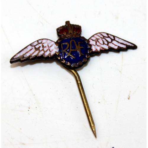 1009 - 2 White Metal and enamel RAF Sweetheart brooches and an enamel pin