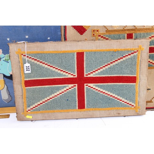 332 - Retro felt picture and 2 early 20th century tapestry pictures of Union Jack etc