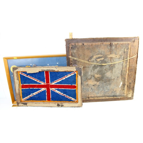 332 - Retro felt picture and 2 early 20th century tapestry pictures of Union Jack etc