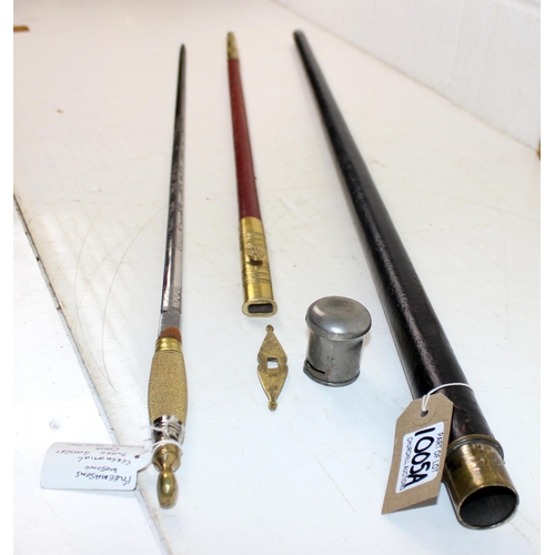 1005a - A Tapering Walking Cane with Hollow Centre Housing a deconstructed Masonic Sword with Engraved Decor... 