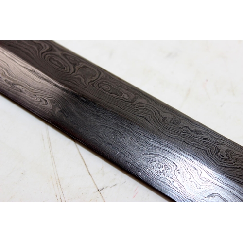 1010a - A Chinese Jian Sword with copper mounted bamboo effect scabbard and handle, engraved Damascus steel ... 