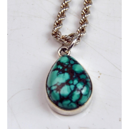 1225 - Silver necklace with green/blue-stone pendant