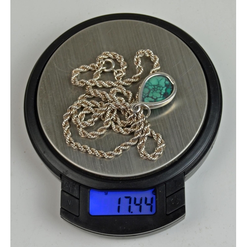 1225 - Silver necklace with green/blue-stone pendant