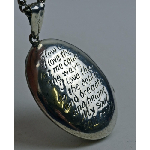 1232 - Hallmarked silver chain with large locket engraved with doves of peace