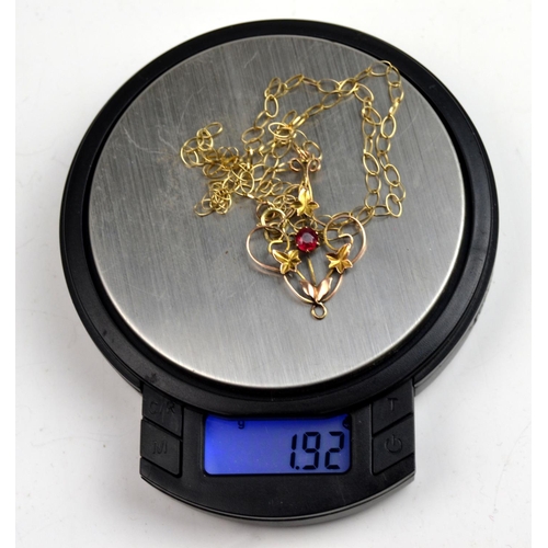 1289 - 9ct Gold Edwardian necklace and pendant - 1.9g