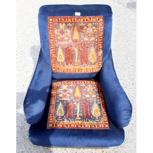 135 - An unusual vintage American rocking chair with tapestry seat