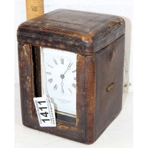 1411 - An antique leather cased carriage clock by Vieyres & Repingon of Regent St, London