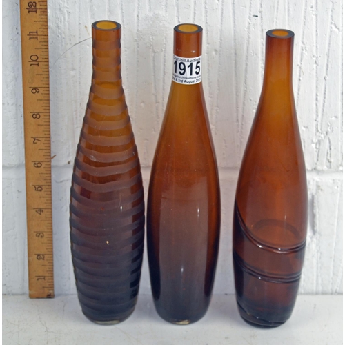 1915 - 3 retro glass bottle vases