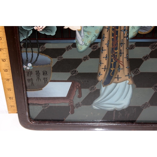 380 - 2 early 20th century Japanese reverse glass painting depicting traditional scenes