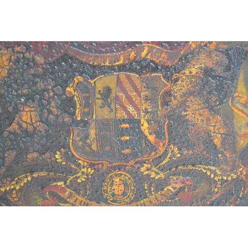 391 - An 18th/ 19th century framed painted armorial from a carriage bearing the motto Fide et Fiducia - un... 