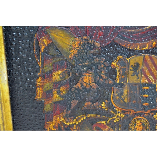 391 - An 18th/ 19th century framed painted armorial from a carriage bearing the motto Fide et Fiducia - un... 