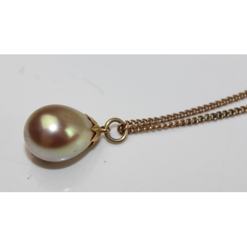 1238 - 9ct Gold necklace with pearl - 3.7g gross