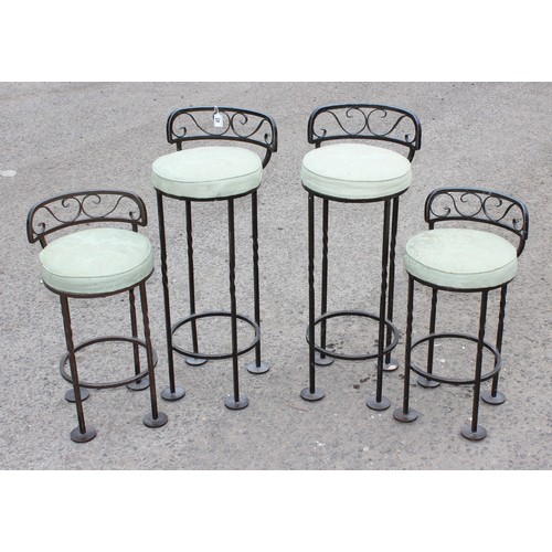 151 - 2 pairs of padded wrought iron stools, Octagonal glass and Bergere coffee table & A small oval Mahog... 