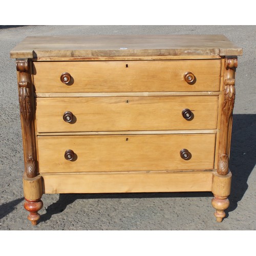 2 - Vintage pine 3 drawer chest of drawers with decorative mouldings on base