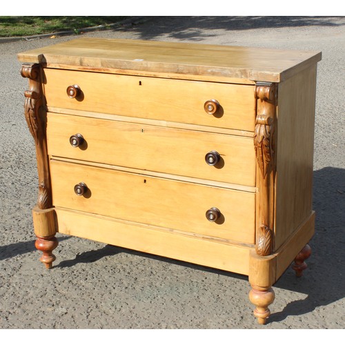 2 - Vintage pine 3 drawer chest of drawers with decorative mouldings on base