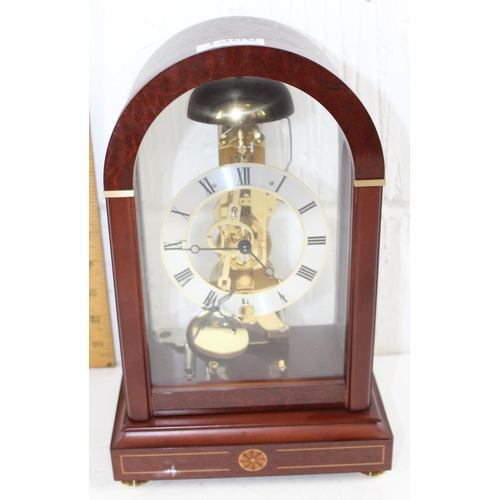 A Sewills of Liverpool modern mahogany cased skeleton mantle clock
