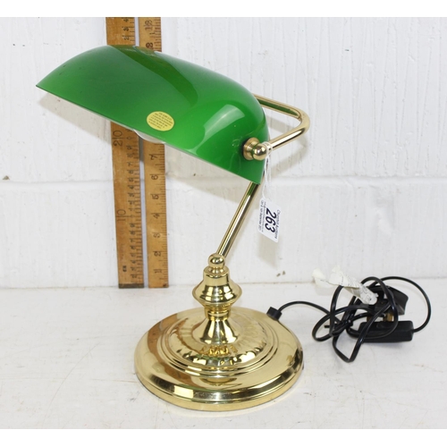 263 - Brass bankers lamp with green shade