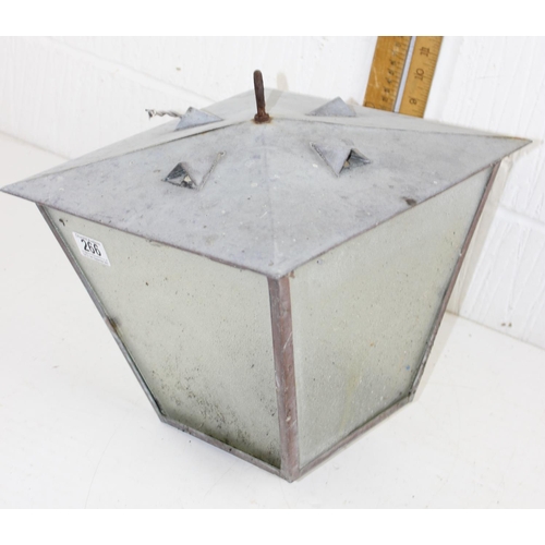 266 - Vintage metal hanging lantern, frosted glass