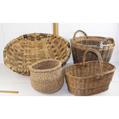 272 - 4 assorted wicker baskets