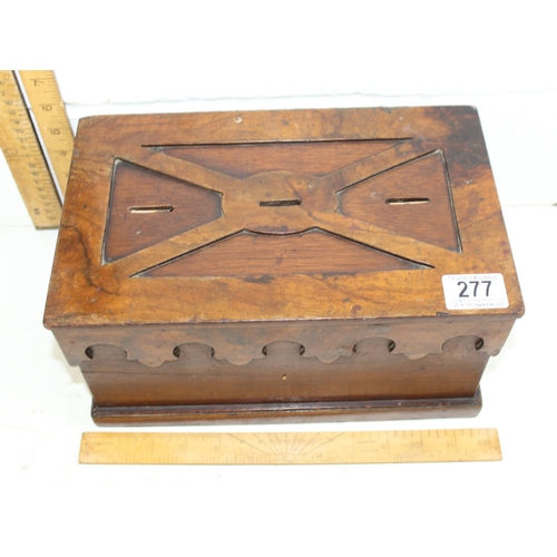 277 - An antique wooden church alms or collection box in the Gothic taste