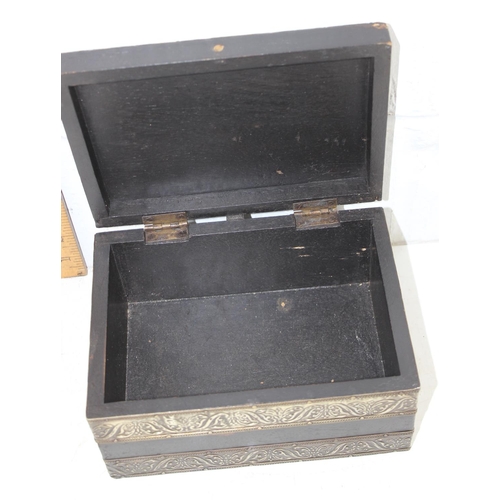 281 - Vintage wooden box with white metal decoration