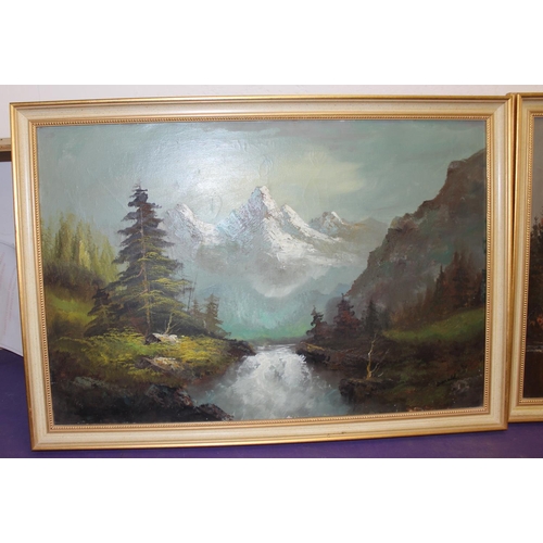 304 - 2 Large oil on canvas paintings - Distant Light signed Jackson & oil on canvas - Mountain Peak signe... 