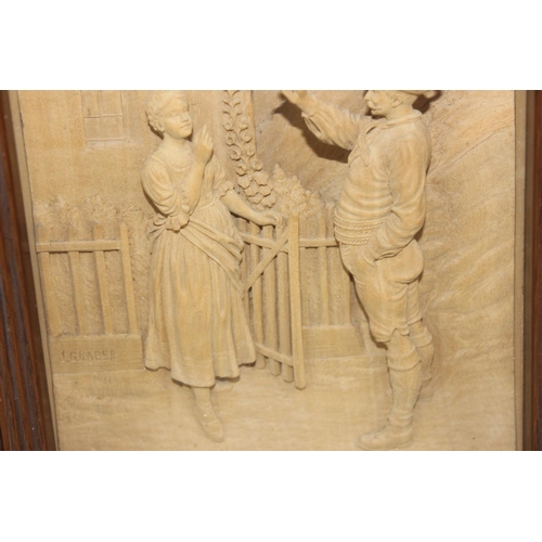 311 - Joseph Graber of Innsbruck, a late 19th century lime wood diorama carved in relief depicting a male ... 