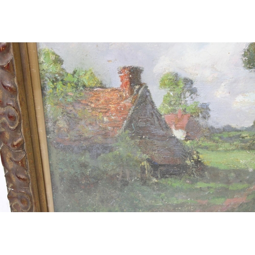 332 - A 19th century oil on canvas of a rural scene in gilt frame - unsigned