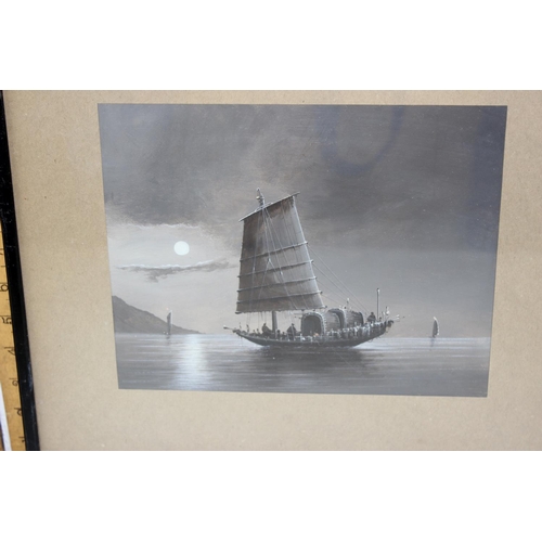 339 - 2 Neapolitan gouache style paintings of Chinese junk boats - one likely early 20th century