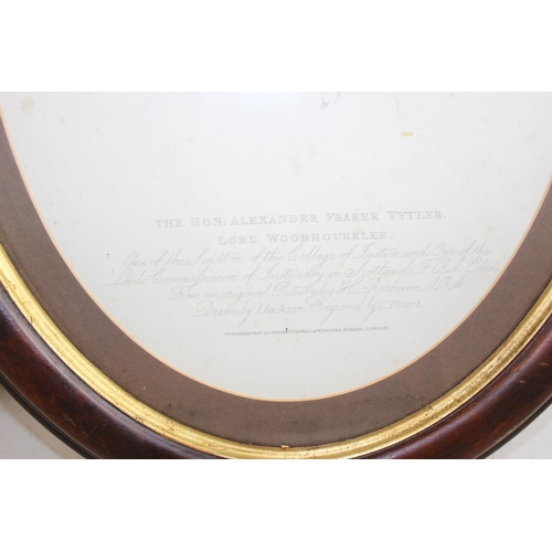 358 - Pair of oval mahogany framed engraved portraits of Rt Hon Alexander Tytler and Rev Thomas Gisborne.