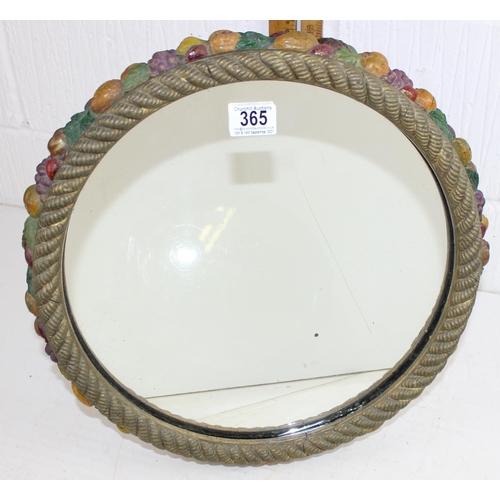 365 - An unusual vintage Barbola style mirror decorated with painted carved fruit