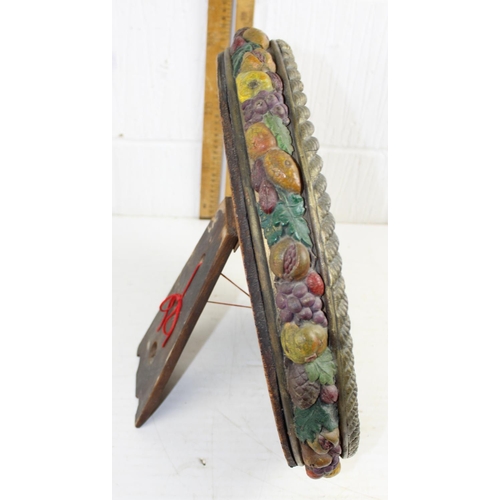 365 - An unusual vintage Barbola style mirror decorated with painted carved fruit