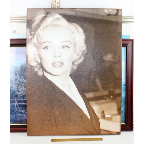 370 - 4 assorted pictures to inc a large Marilyn Monroe canvas print