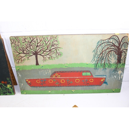 375 - 3 vintage Naïve folk art paintings on board