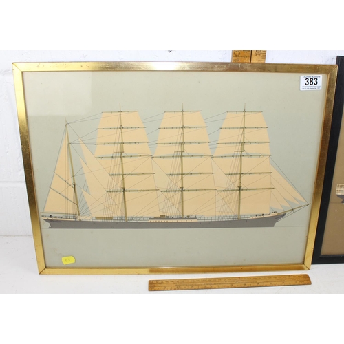 383 - 2 vintage draughtsman's prints of ships