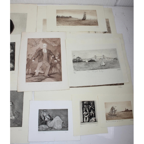 387 - Folio of various limited edition engravings/ etchings signed Parkes/ Newport Beach etc