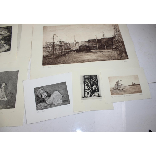 387 - Folio of various limited edition engravings/ etchings signed Parkes/ Newport Beach etc