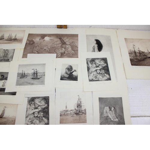 387 - Folio of various limited edition engravings/ etchings signed Parkes/ Newport Beach etc