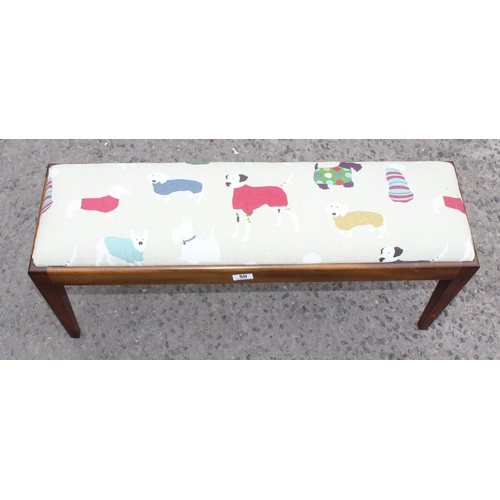 50 - Double piano or dressing table stool with dog fabric