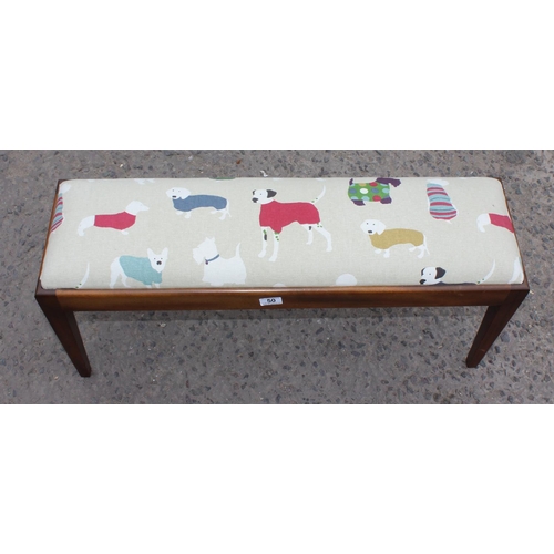 50 - Double piano or dressing table stool with dog fabric