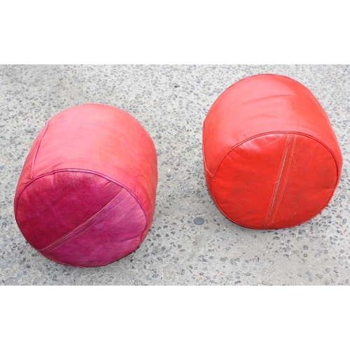 53 - 2 vintage red leather foot stools or pouffes