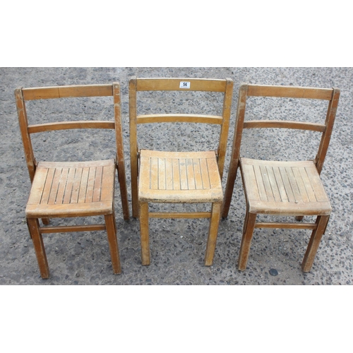 56 - 3 vintage wooden child's school chairs